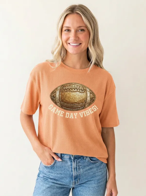 Women's Timeless Football Ball Sparkle Crew Neck Graphic T-Shirt