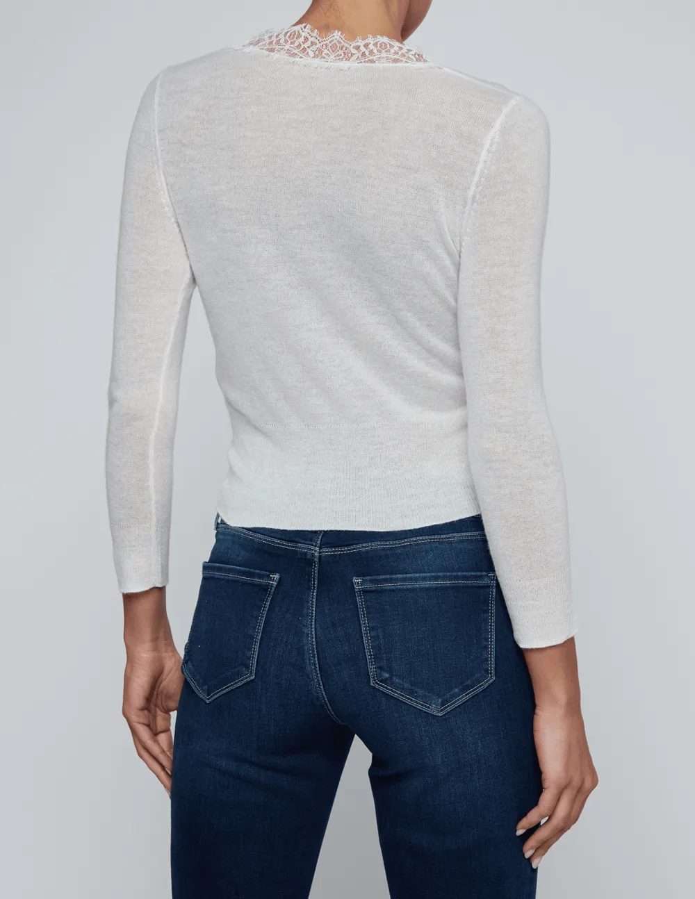 Classic Silk-Blend Button-Front Slim-Fit Lace-Trim Cardigan