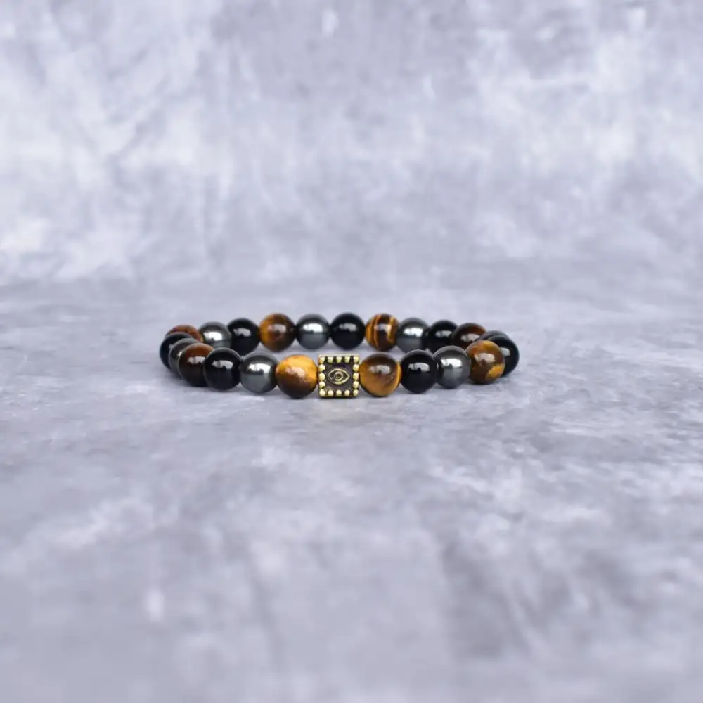 Multi-Stone Tiger Eye Onyx Hematite Bead Bracelet