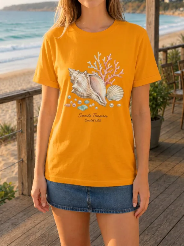 Women's Beach Lover Seashell Coral Printed T-shirt