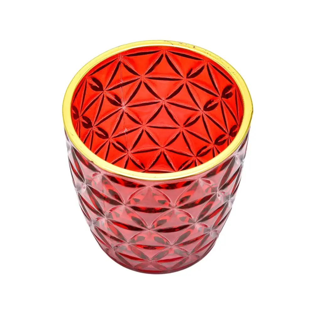 Red Glass Votive Holder With Gold Rim