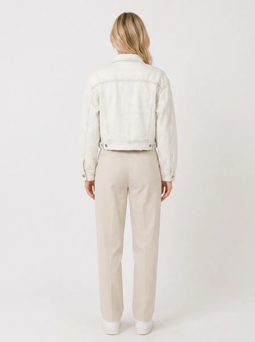 Women's Vintage Washed Off-White Cropped Denim Jacket