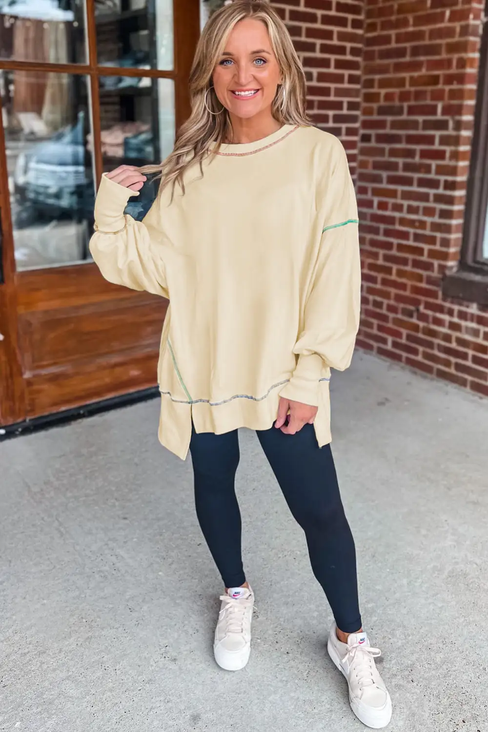 Everyday Contrast Stitching Split Relaxed Sweatshirt