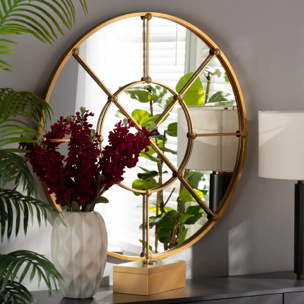 Metal-Framed Round Wall Mirror