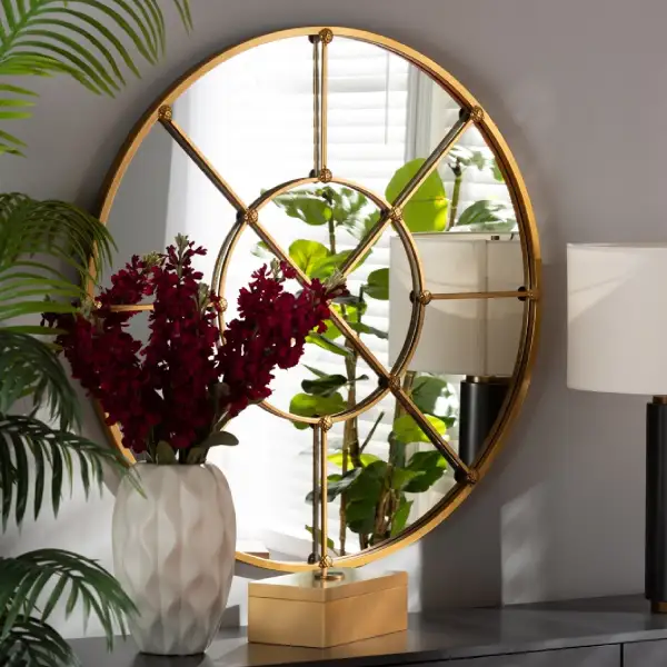 Metal-Framed Round Wall Mirror