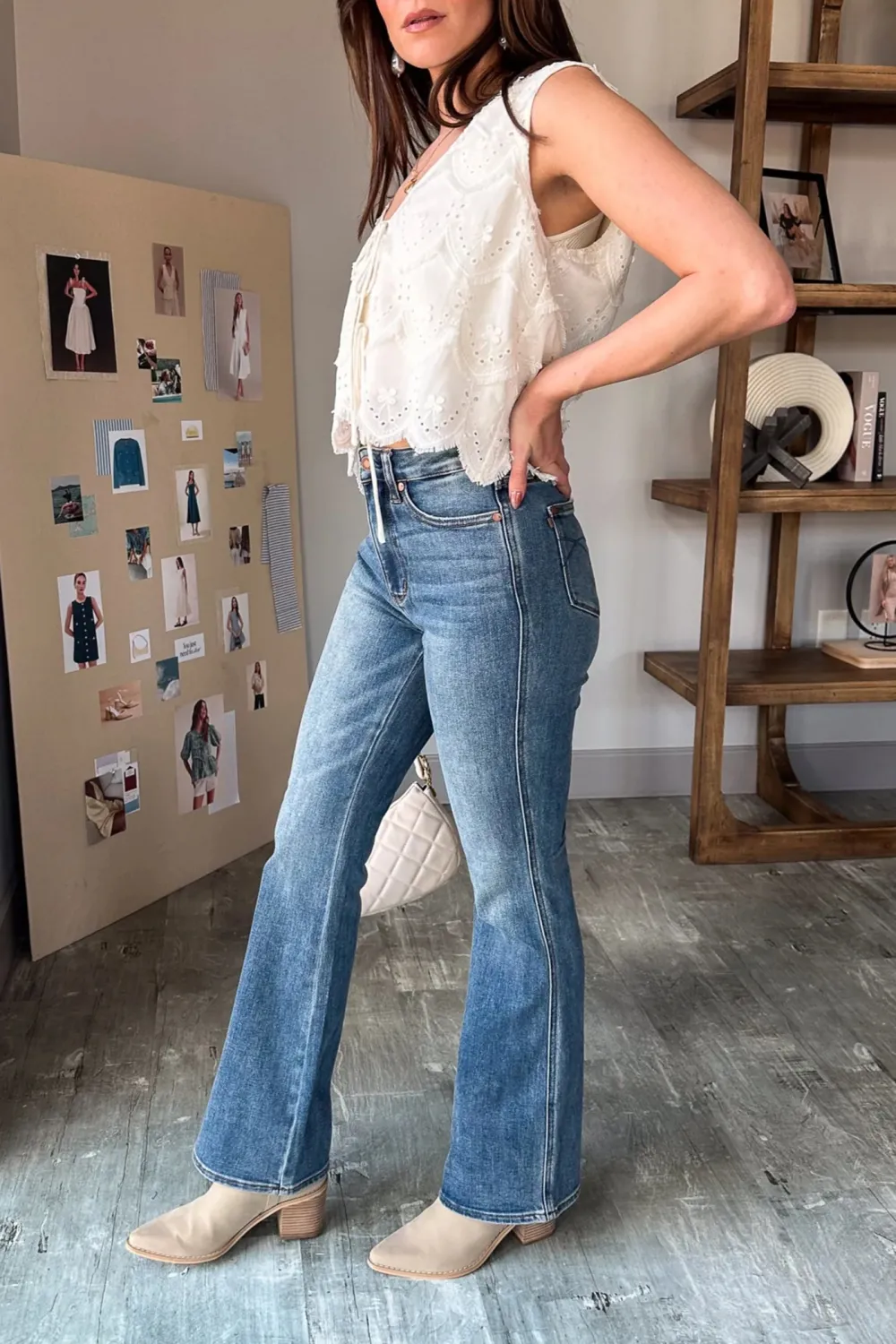 Bootcut Leg Washed Jeans