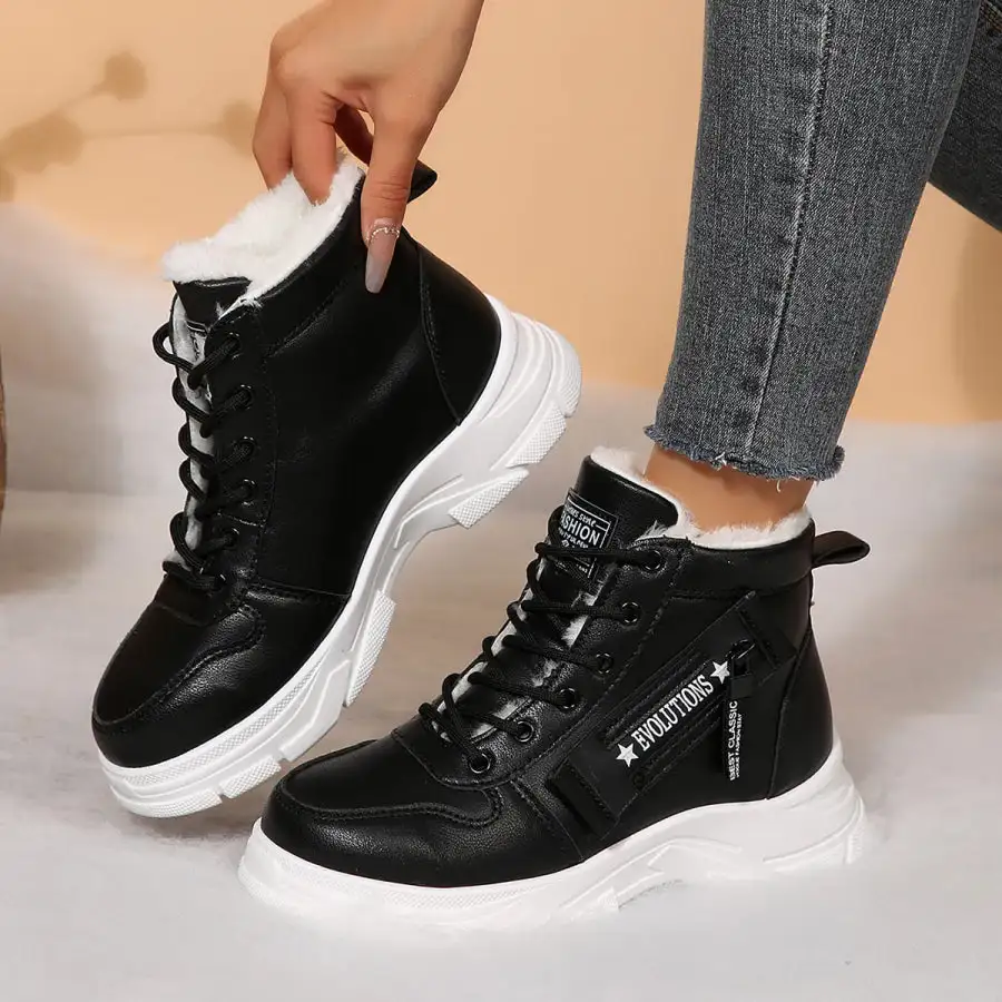 Lace Up Combat Boots with Fleece Line
