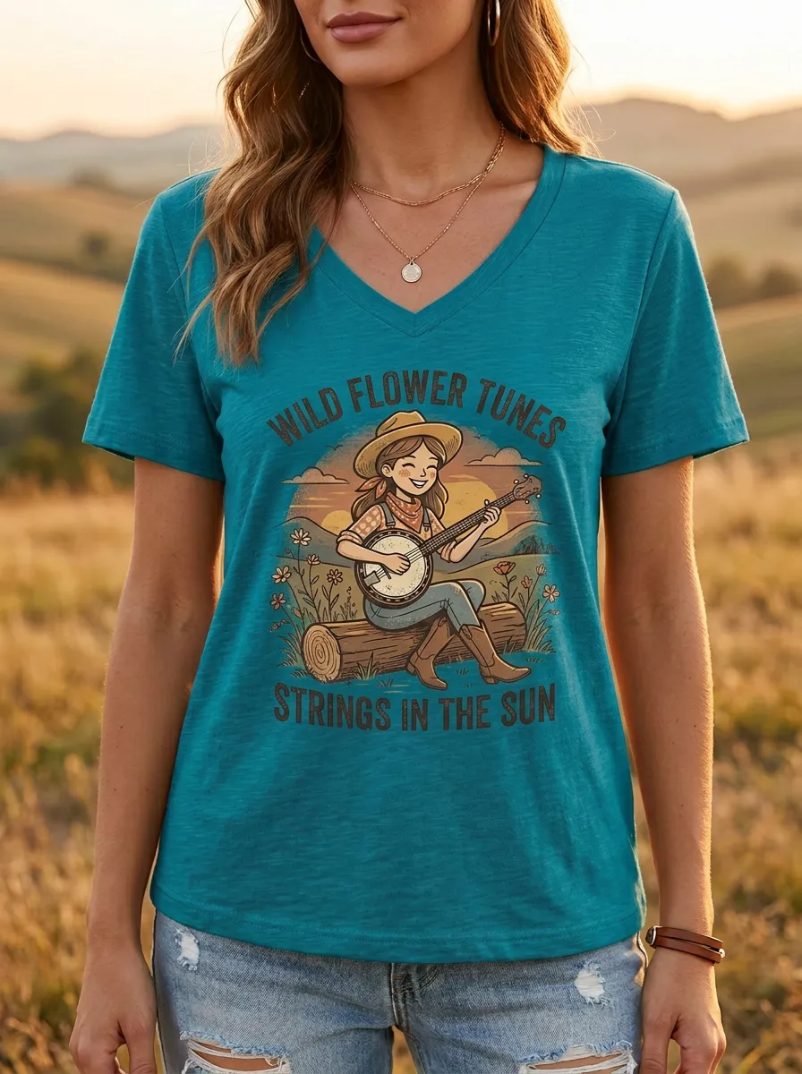 Heritage Banjo Women's Country Music V-Neck T-Shirt