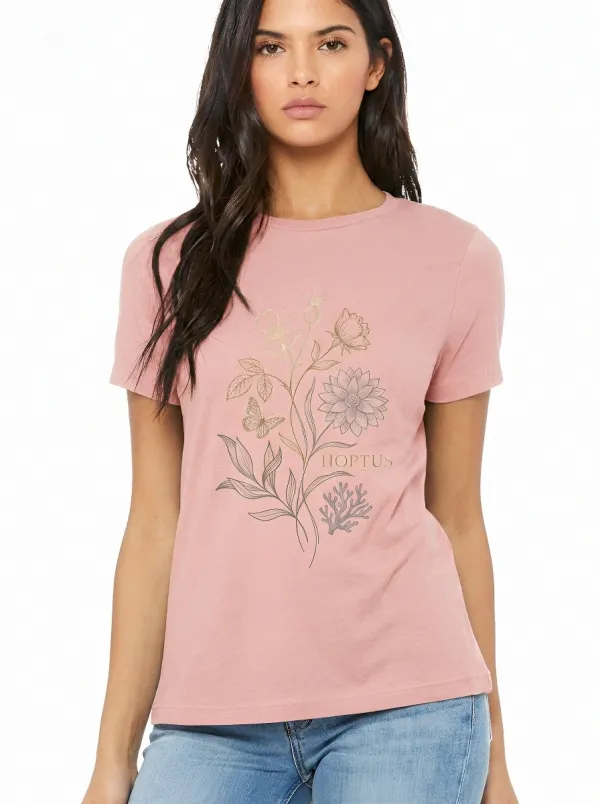 Women's Botanical Hortus Butterfly Floral Printed T-shirt