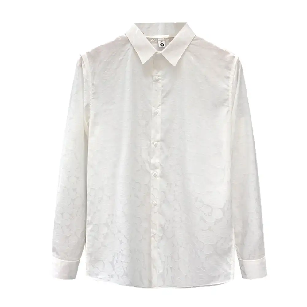 Men's Long-Sleeve Jacquard Shirt With Fine Floral Relief And Classic Collar