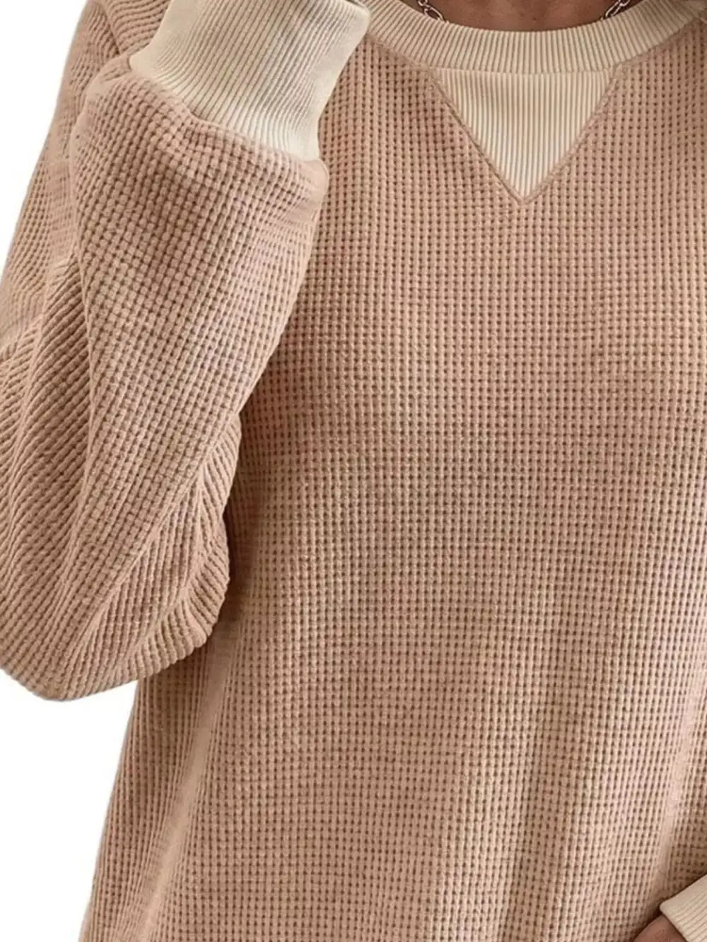 Crew Neck Waffle Knit Sweatshirt