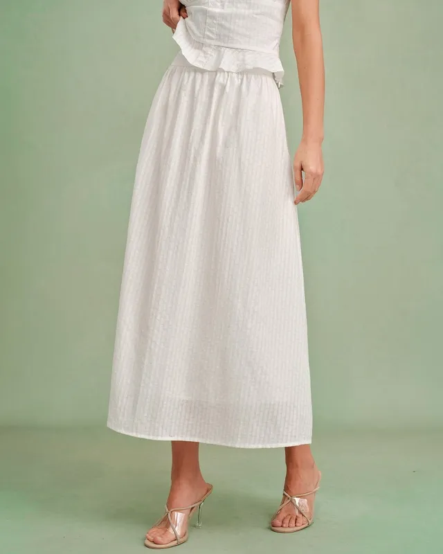 White Solid A Line Midi Skirt