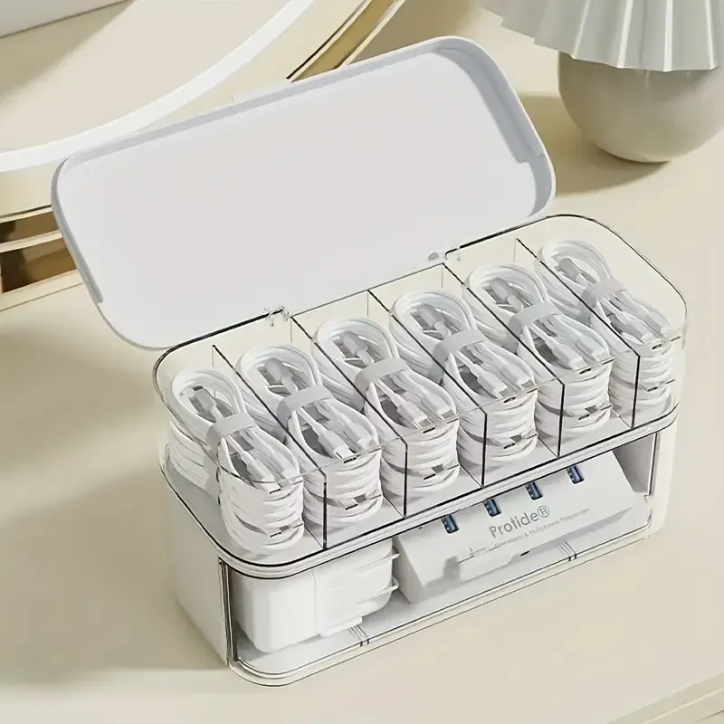 1pc Clear Desktop Cable Organizer Box