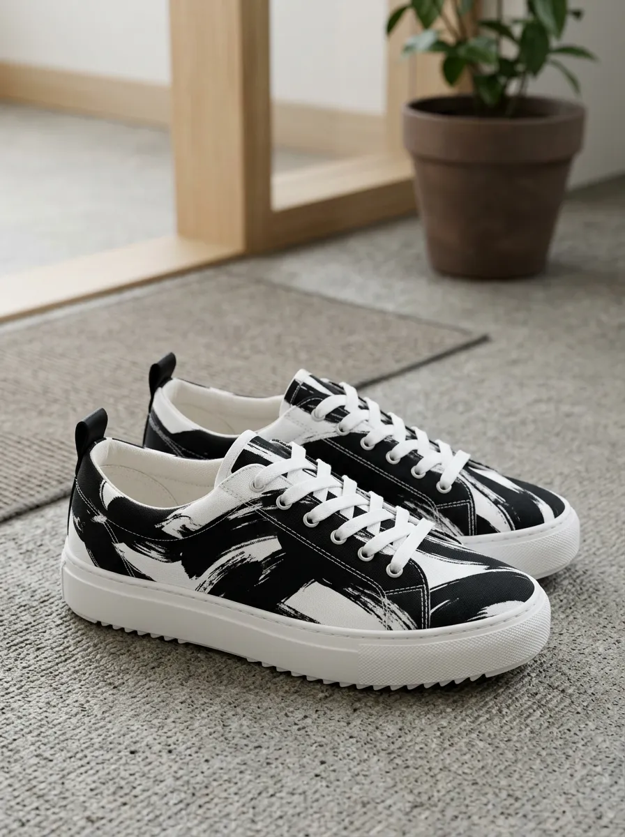Men's Classic Abstract Brushstroke Patterned Canvas Shoes