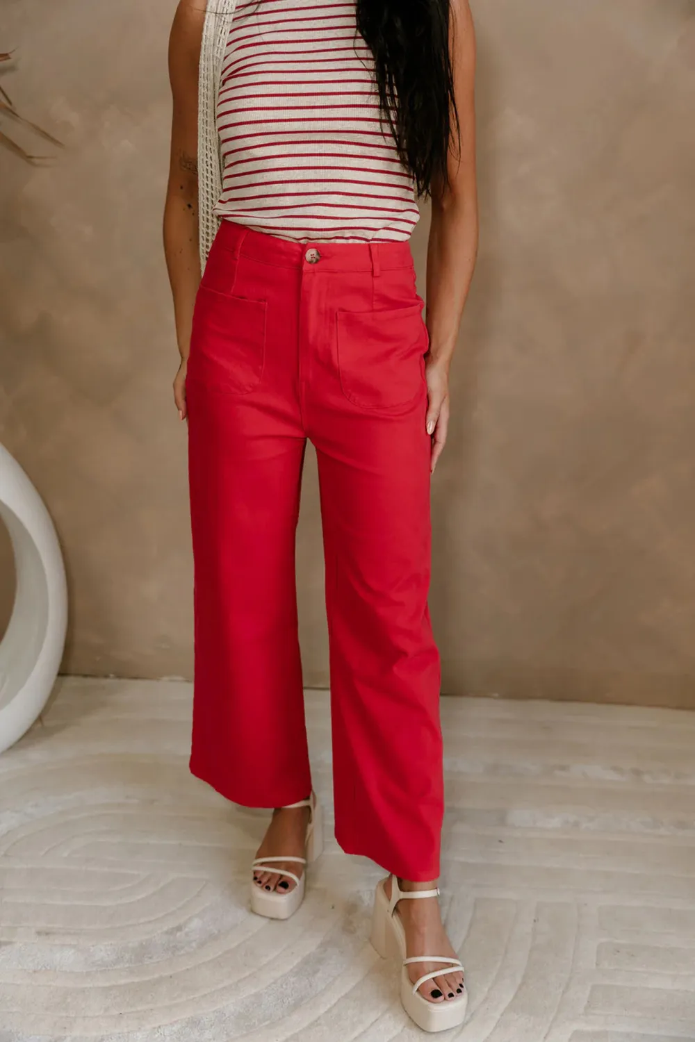 Pocketed Wide Leg Casual Pants