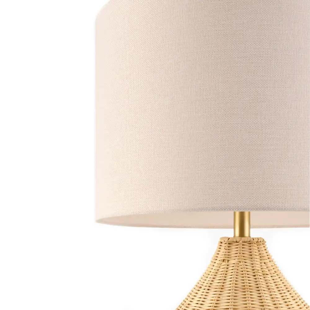Painted Linen Shade Woven Iron Rattan Table Lamp