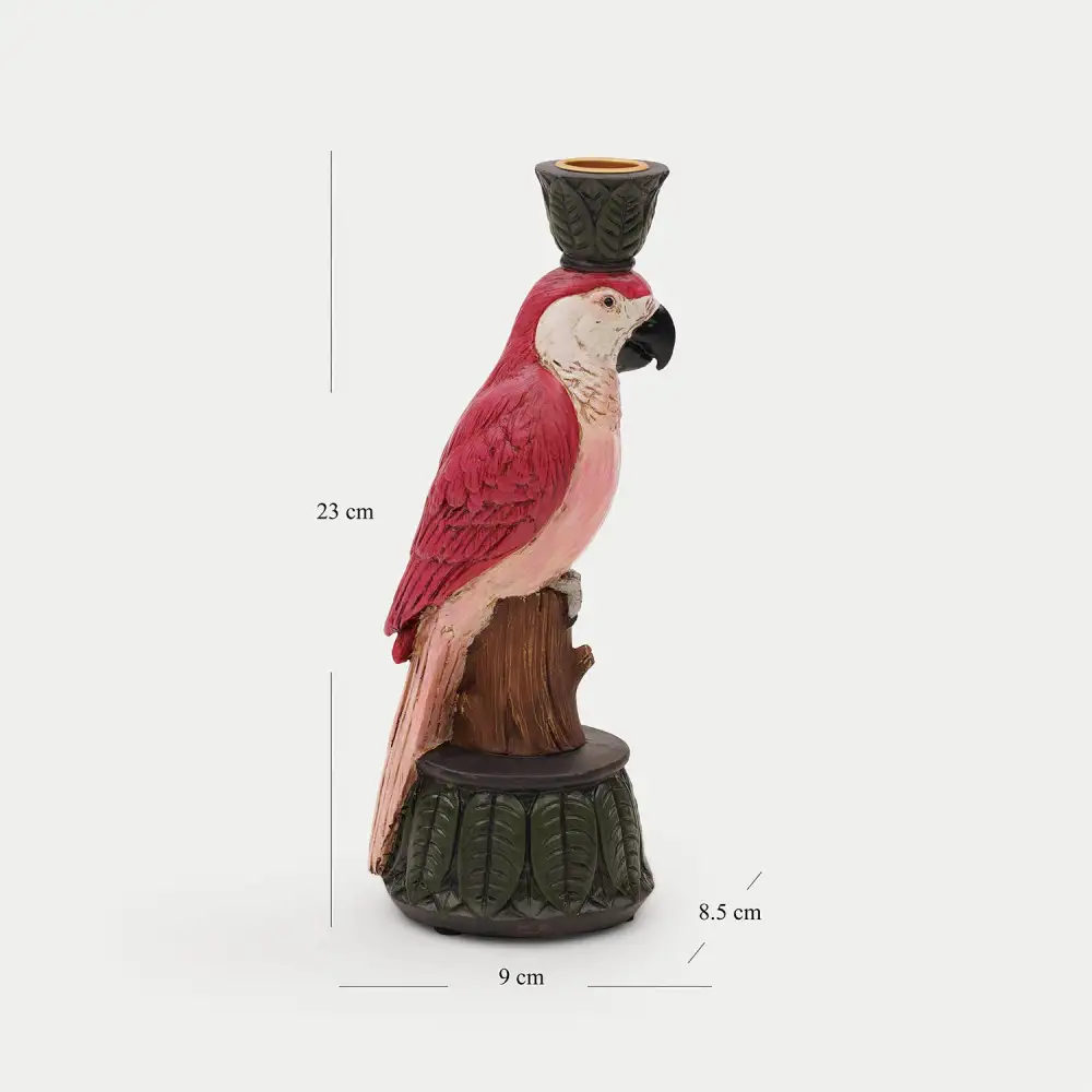 Red Pink Macaw Polyresin Candle Holder