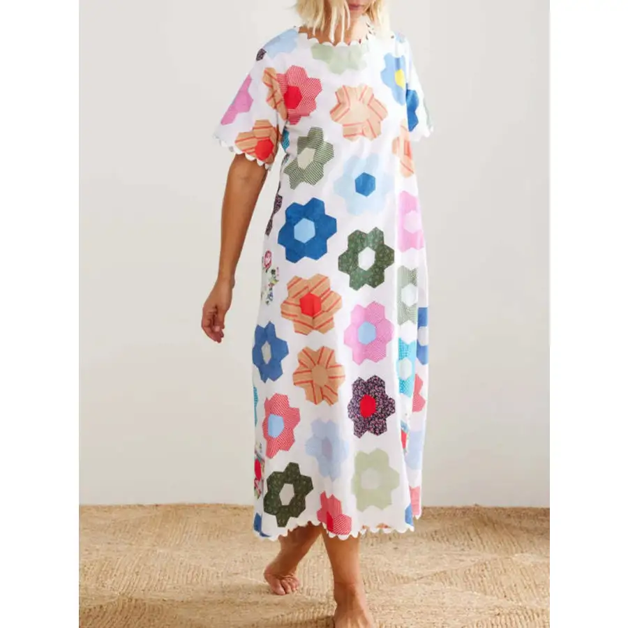 Midi Dress with Scalloped Edges