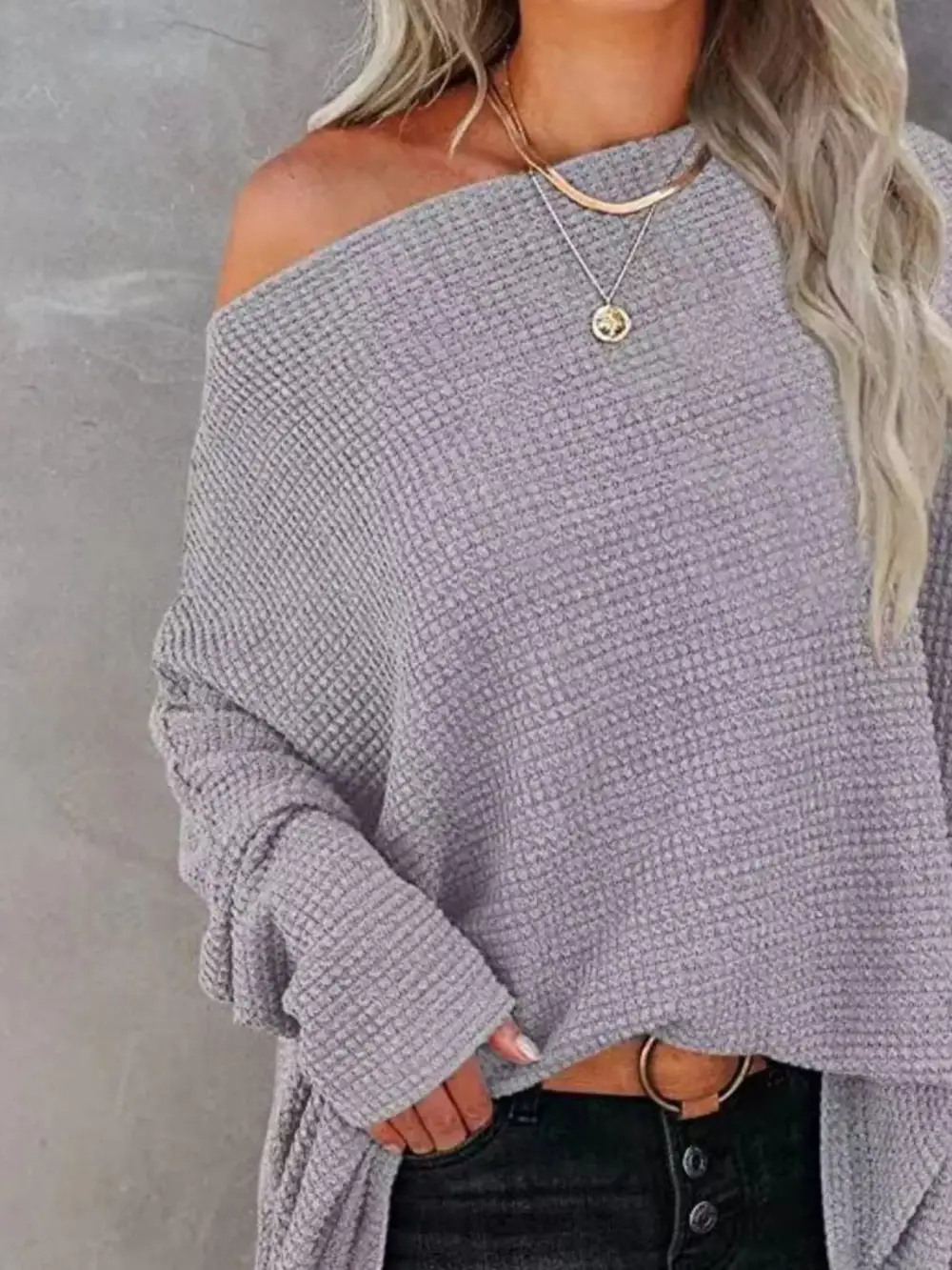 Waffle Knit Boat Neck Sweater