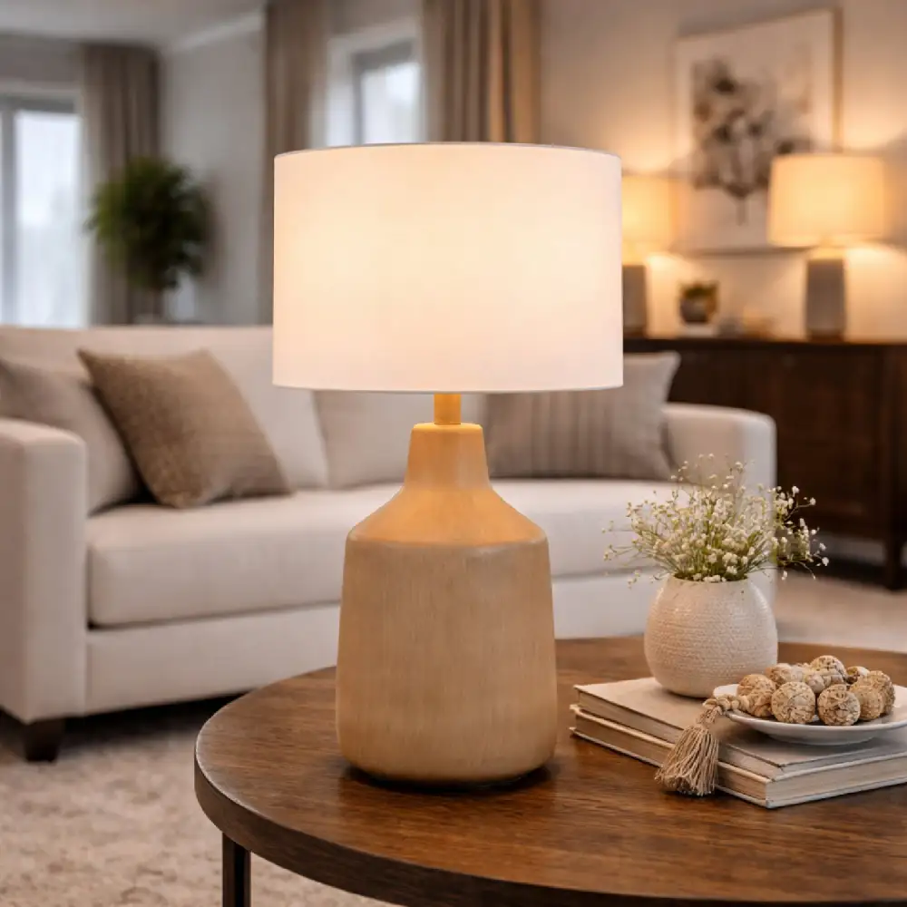 Concrete Base Linen Table Lamp