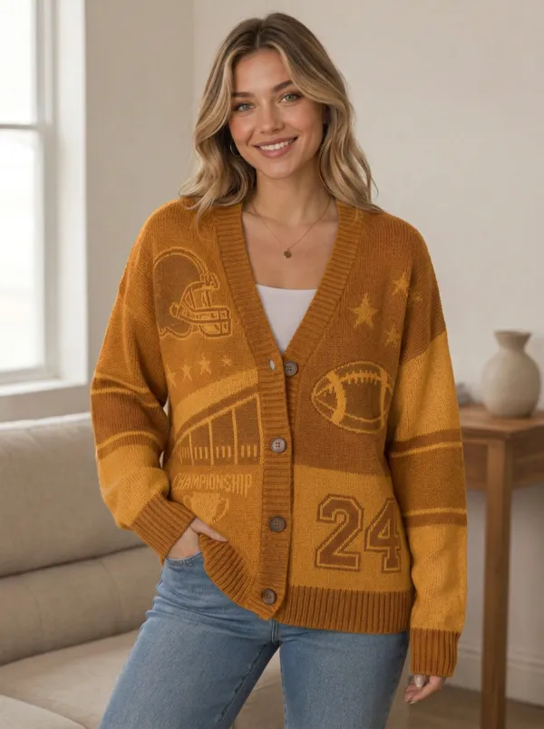 Women's Bold Gridiron Helmet Ball Knit Cardigan