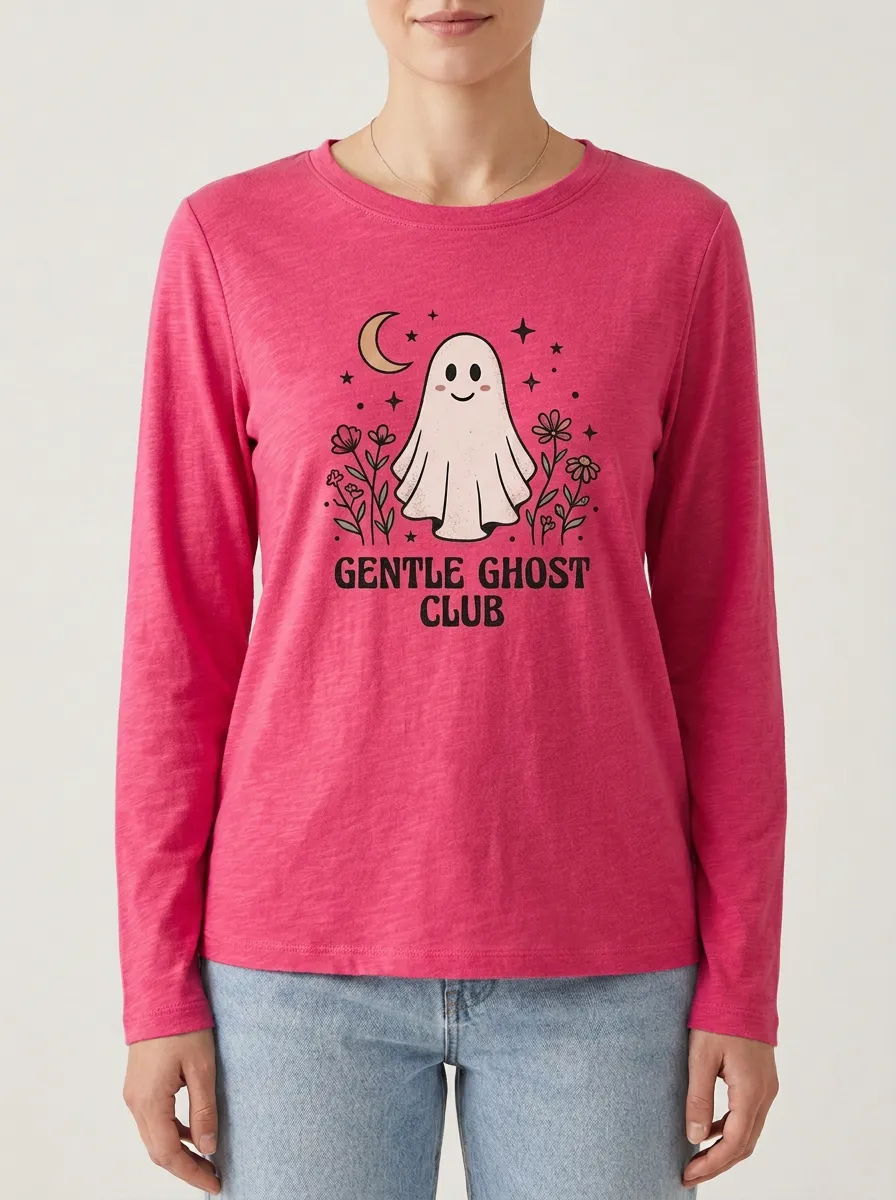 Moon Floral Halloween Cotton Linen Long Sleeve Top