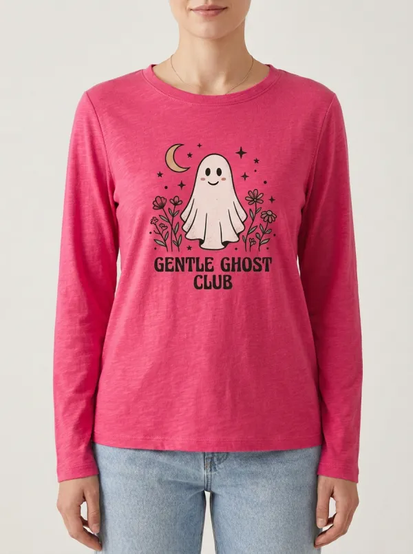 Moon Floral Halloween Cotton Linen Long Sleeve Top