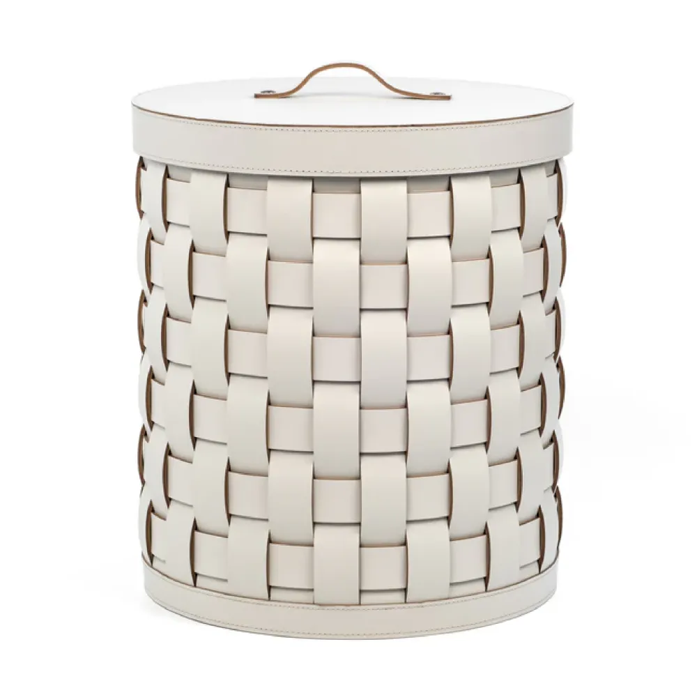 Woven Leather Lidded Paper Bin