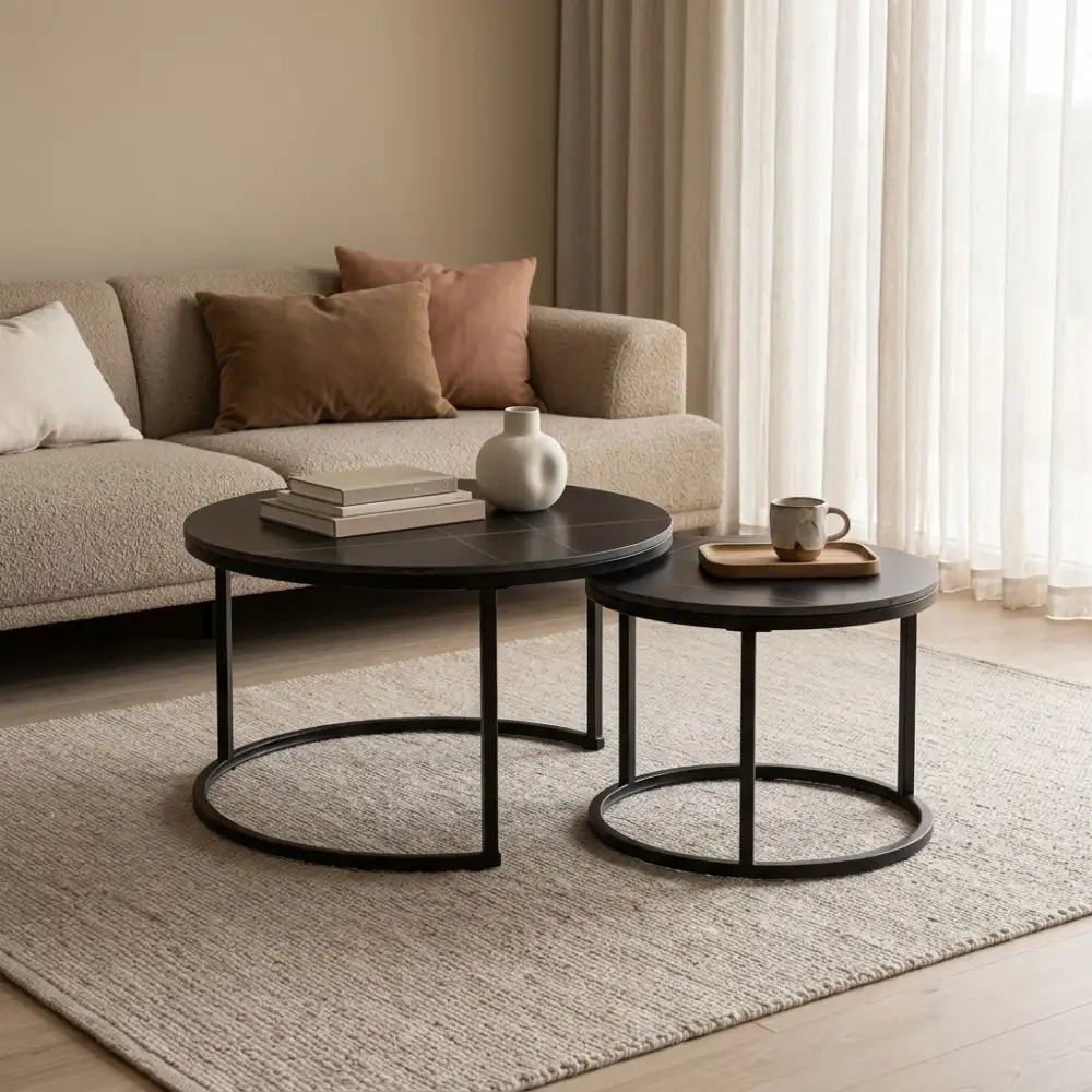Ceramic Top Coffee And Side Table Set