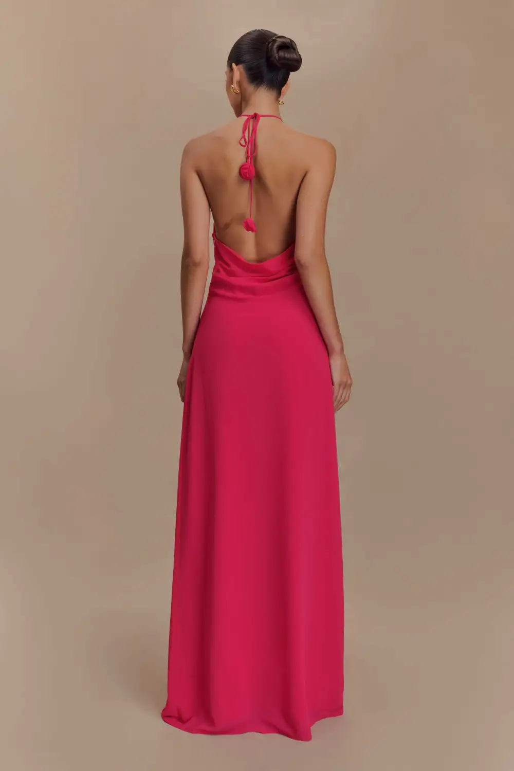 3D Flower Chiffon Halter Neck Maxi Dress