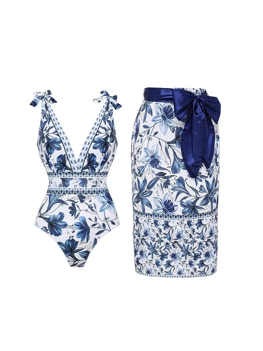 Ramona V Neck Lace Up Printed Swimsuit Set