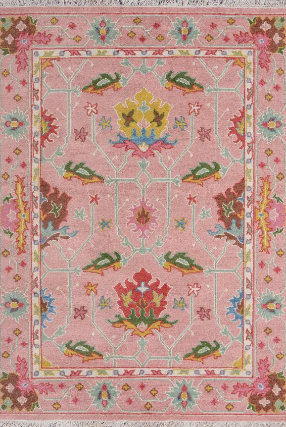 Artisan Detail Hand Knotted Floral Oushak Inspired Wool Area Rug