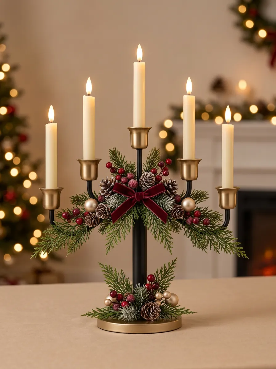 Pinecone Berry Classic Printed Candelabra