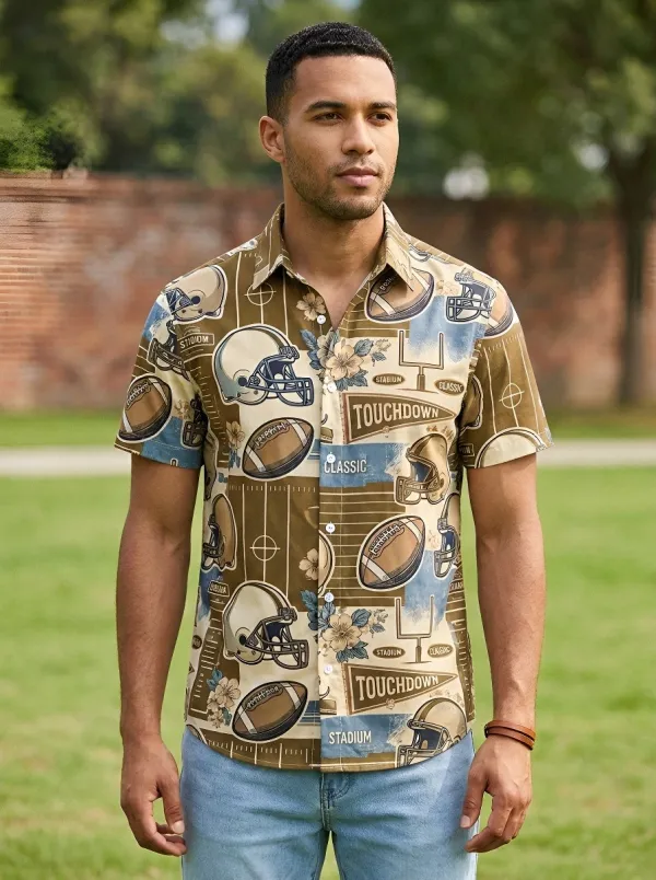 Men's American Football Lover Touchdown Helmet Printed Shirt