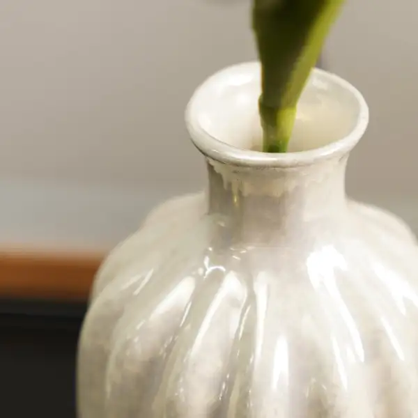 Ivory Ribbed Ceramic Vase