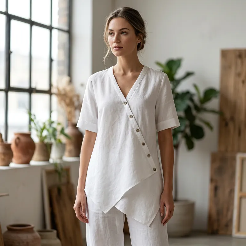 ⌛Limited-Time Offer-Women's Asymmetrical Top & Wide-Leg Pants Set
