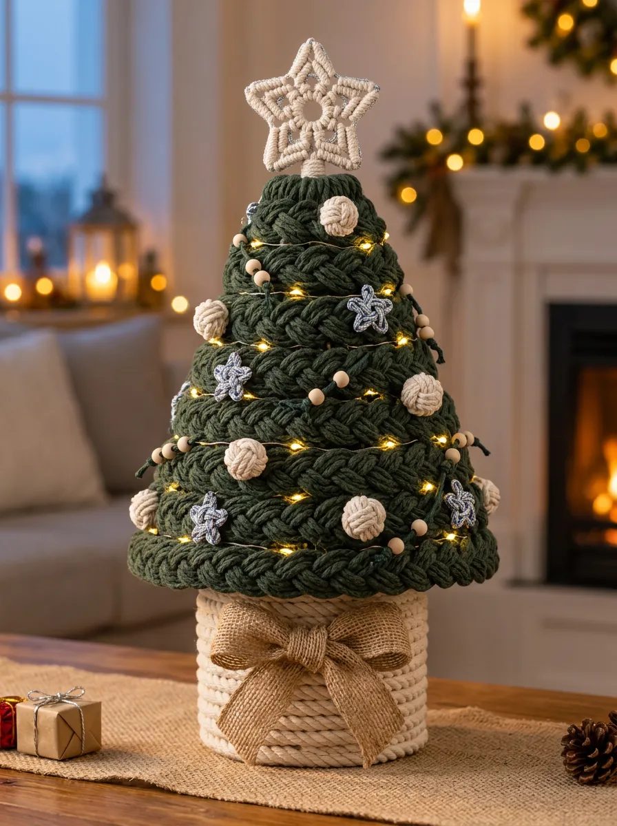Boho Macrame Star Woven Rope Christmas Tabletop Tree