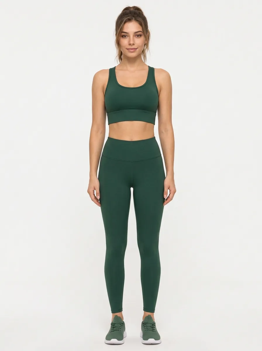 Women's Cross Back Sports Bra with Green Mesh Panel Detail