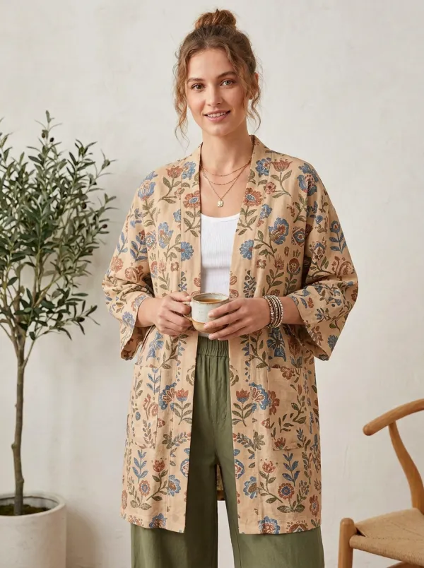 Boho Floral Botanical Kimono Cardigan Top