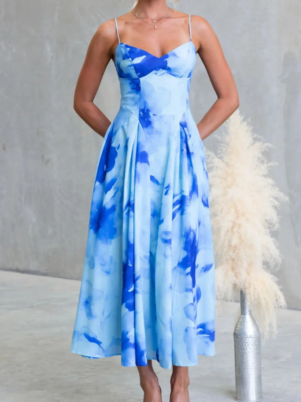 Spaghetti Spaghetti Strap Midi Dress