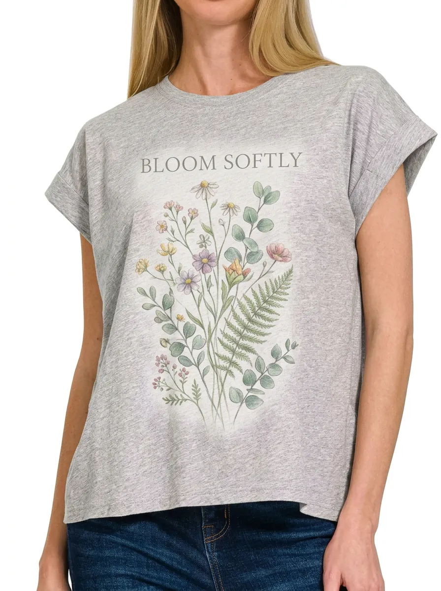Women's Floral Lover Bloom Softly Wildflower Printed T-shirt