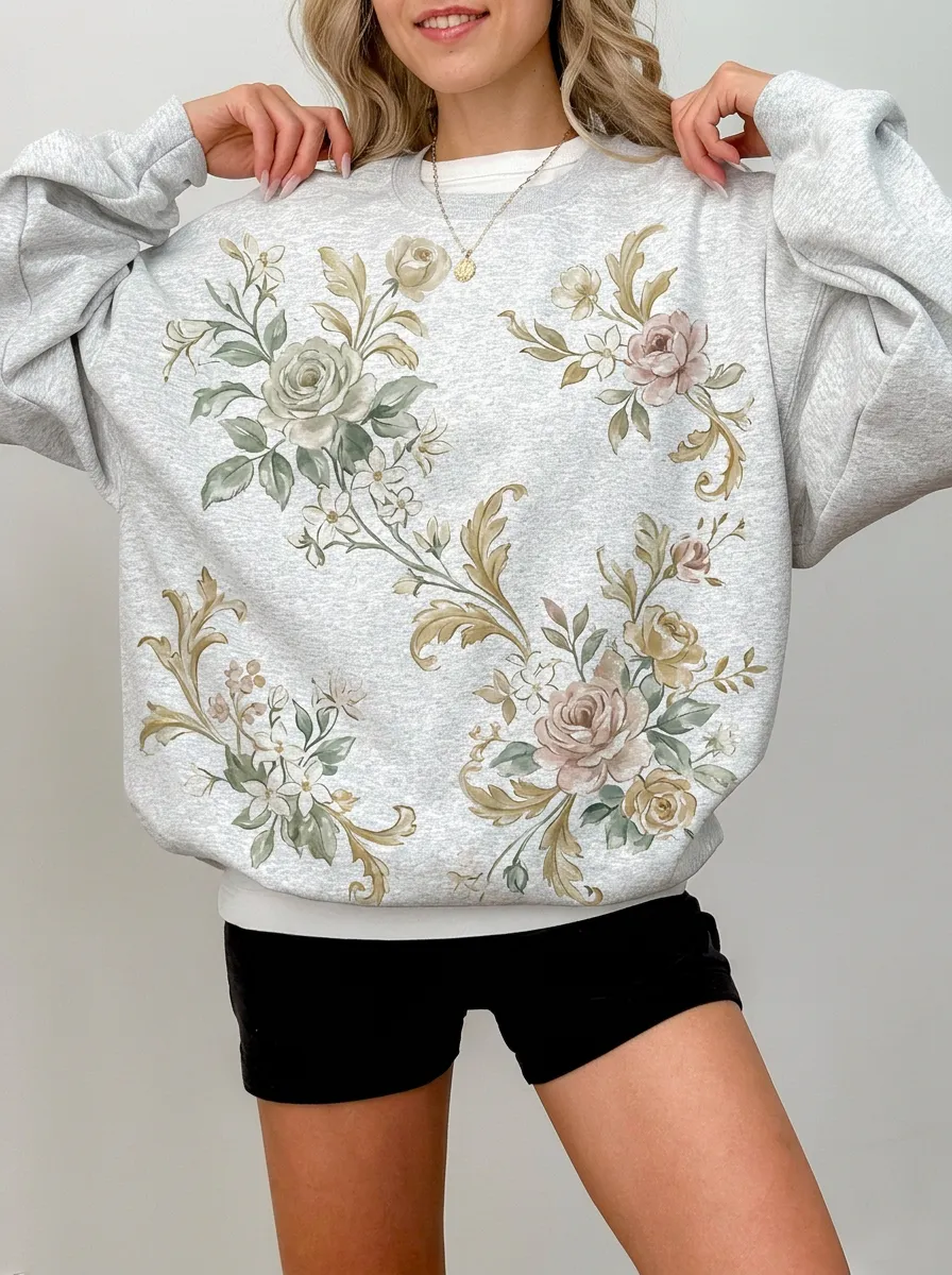 Women's Vintage Floral Botanical Printed Sweatshirt
