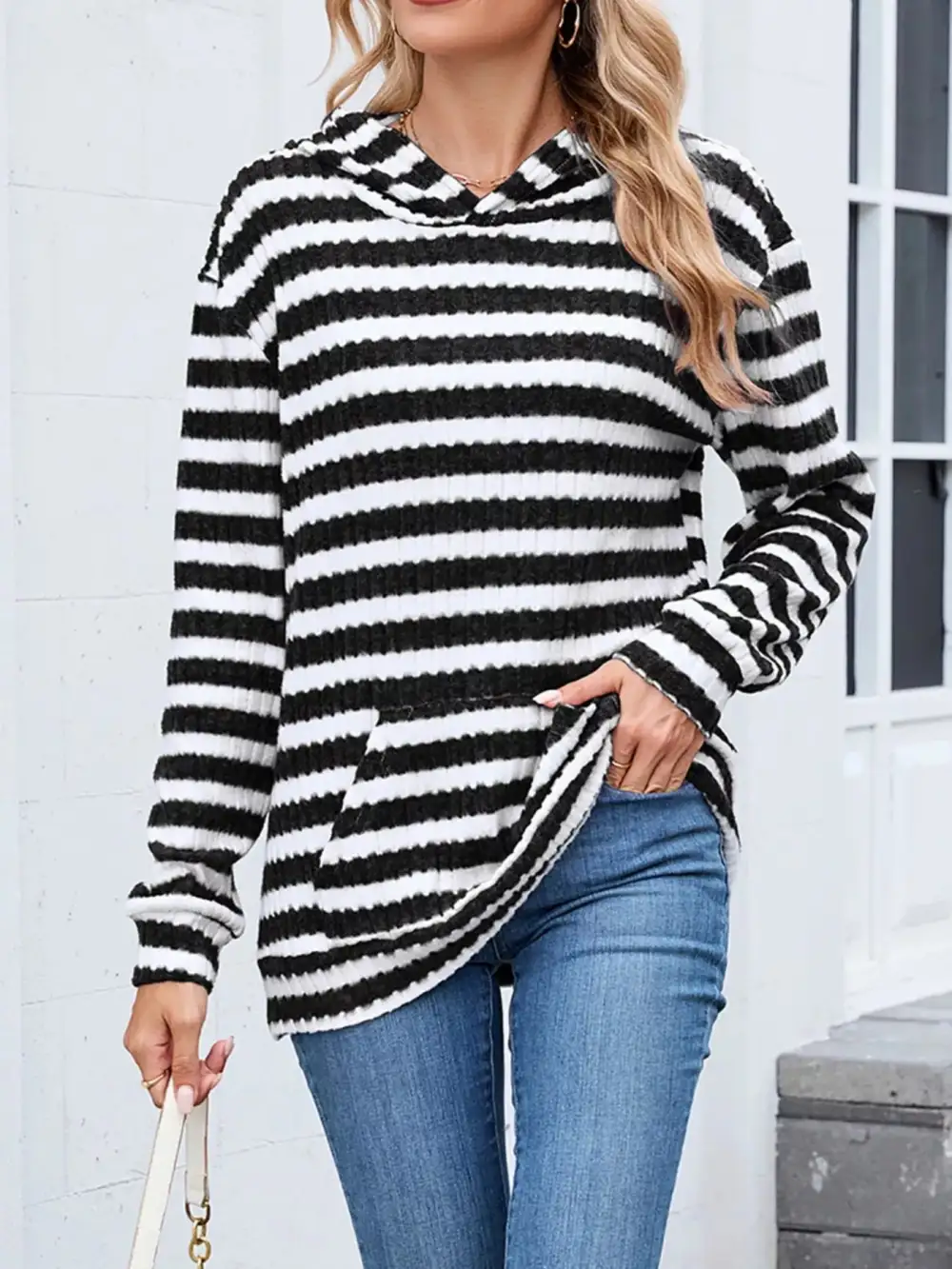 Pocketed Striped Hoodie