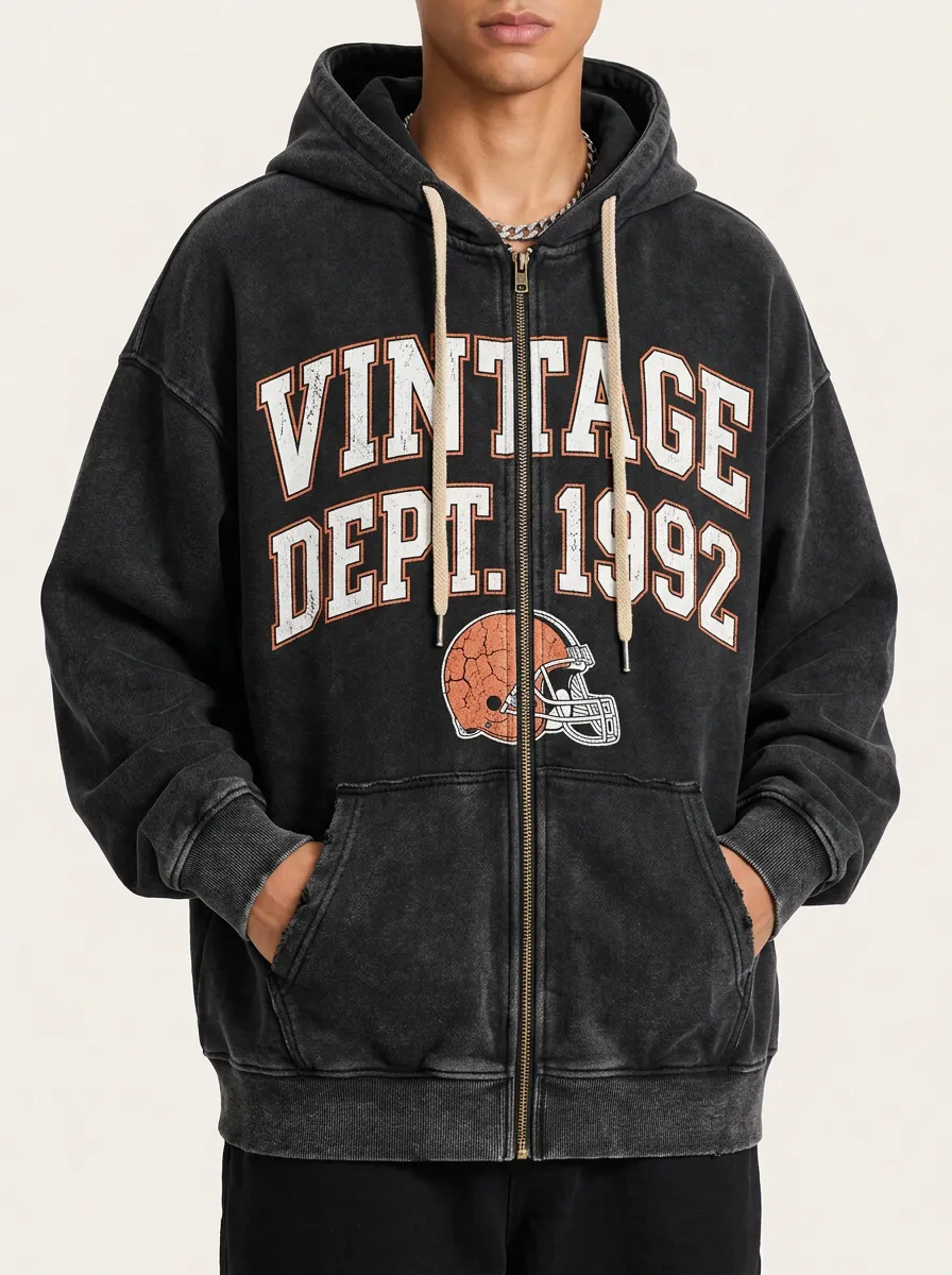 Men's Football Fan Vintage Dept 1992 Helmet Printed Zip-up Hoodie