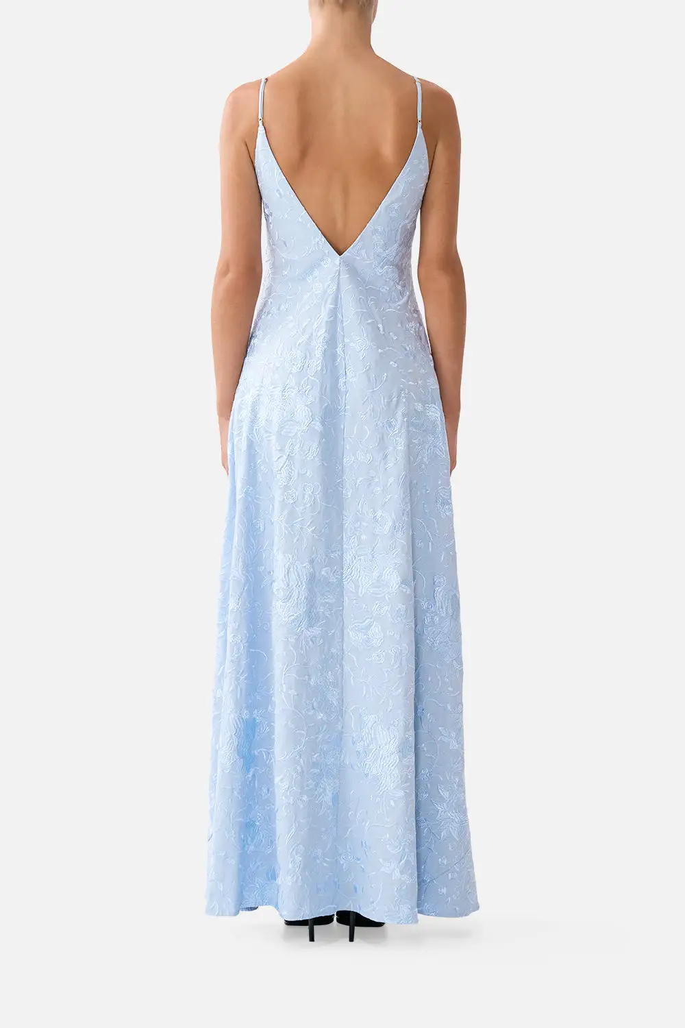 Printed V-Neck Full Length Bias Slip Dress