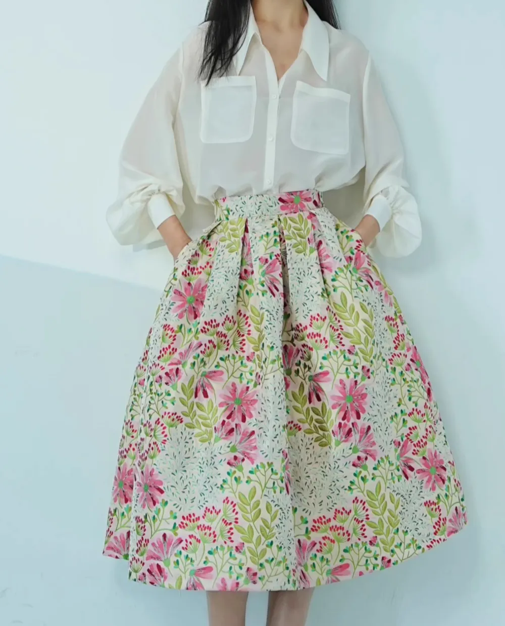 Textured Resort Everyday Casual Pleated Skirt