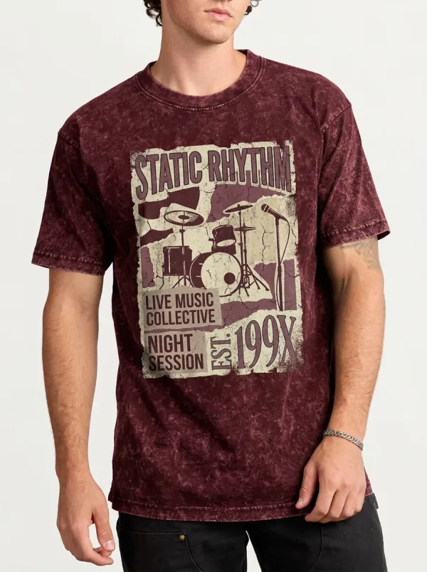 Men's Music Lover Static Rhythm Drum Set Printed T-shirt