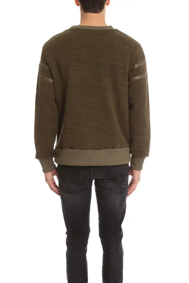 Crewneck Fleece Leather Sweater