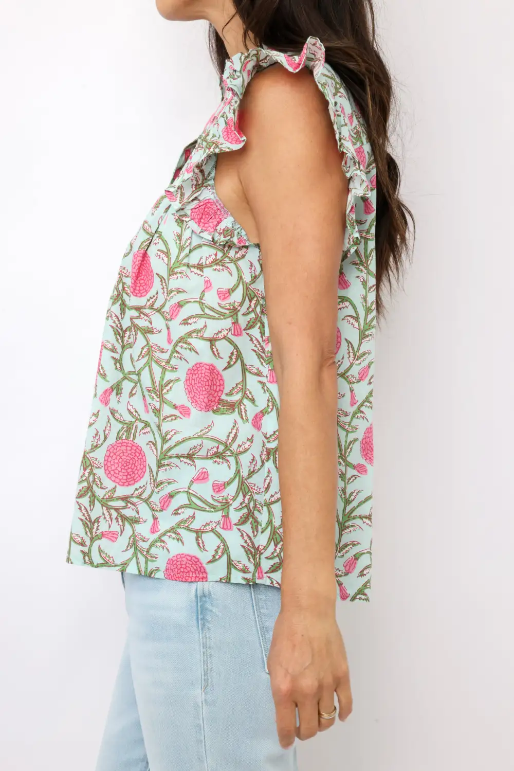 Button Floral Cotton Top