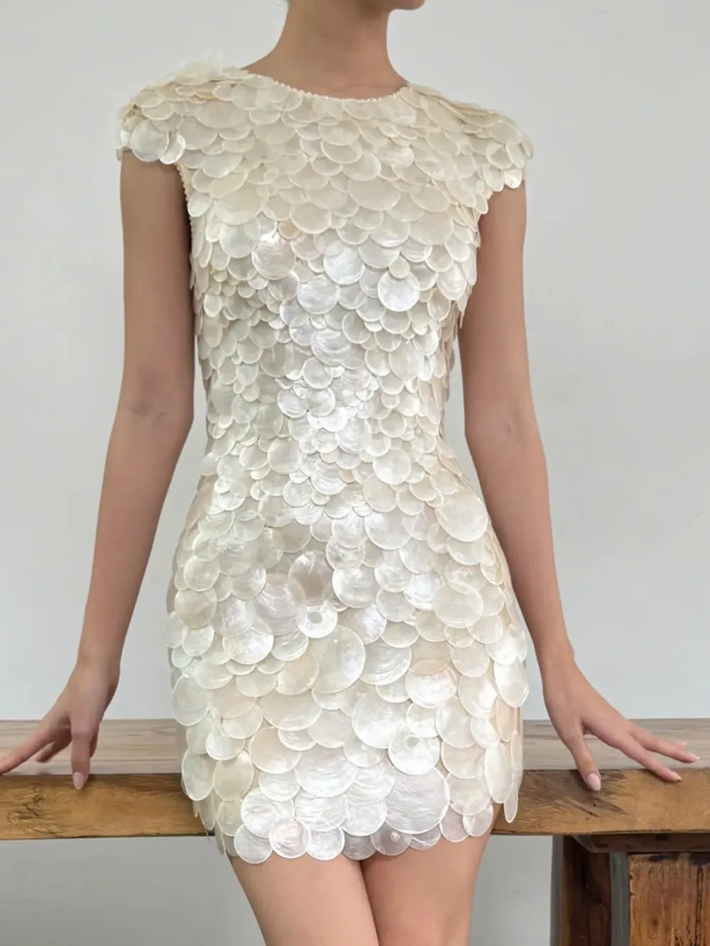 Lunaria Shell Disc Mini Dress in Ivory